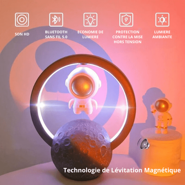Astronaute en lévitation dorée avec éclairage apaisant
