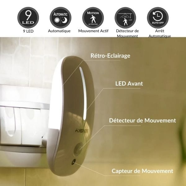 Veilleuse LED montrant le design compact et moderne