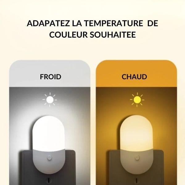 Veilleuse LED murale éteinte montrant son design compact