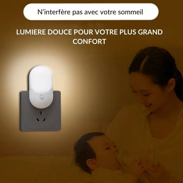 Vue rapprochée d'une veilleuse murale LED allumée