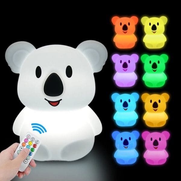 Gros plan sur veilleuse koala, texture silicone écologique