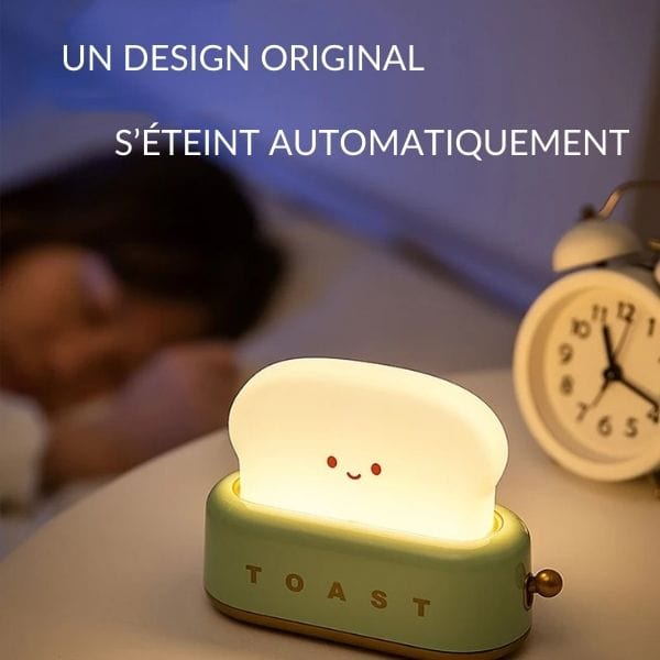 Veilleuse LED en forme de grille-pain sur table de chevet