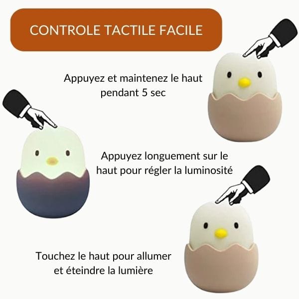 Poussin lumineux avec intensité réglable et interface USB-C