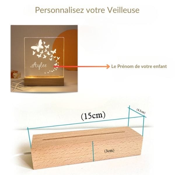 Veilleuse enfant avec papillons et prénom illuminé