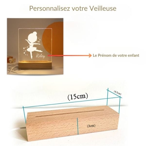 Veilleuse enfant avec prénom illuminé, étoiles projetées