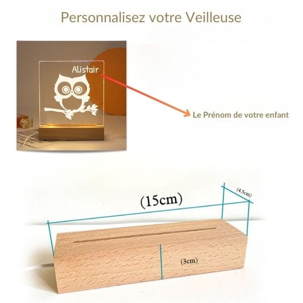 Veilleuse personnalisée avec prénom illuminé, ambiance étoilée