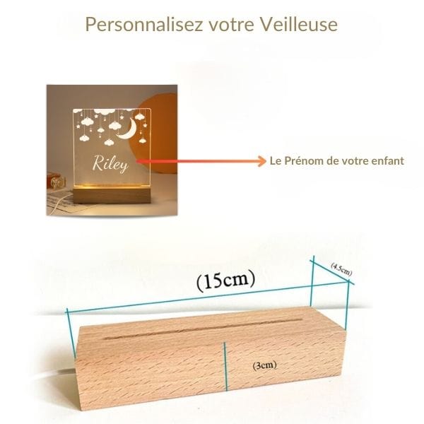 Veilleuse enfant avec prénom illuminé sur fond étoilé