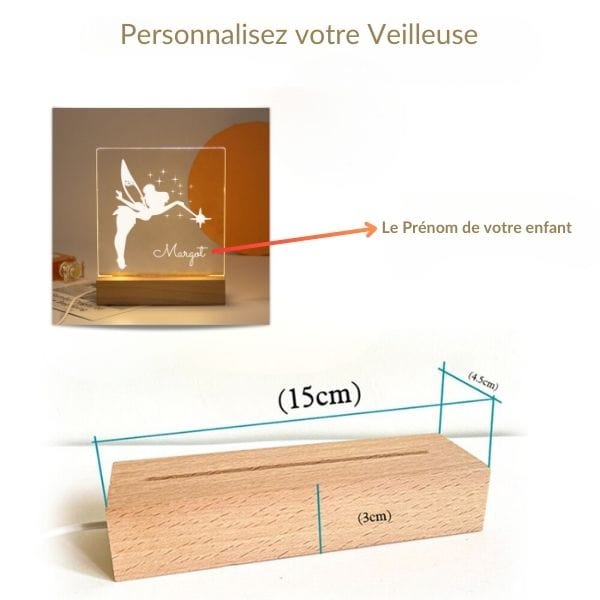 Détail d'une veilleuse personnalisée avec lumière douce et apaisante