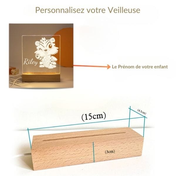 Veilleuse enfant avec prénom illuminé sur fond étoilé