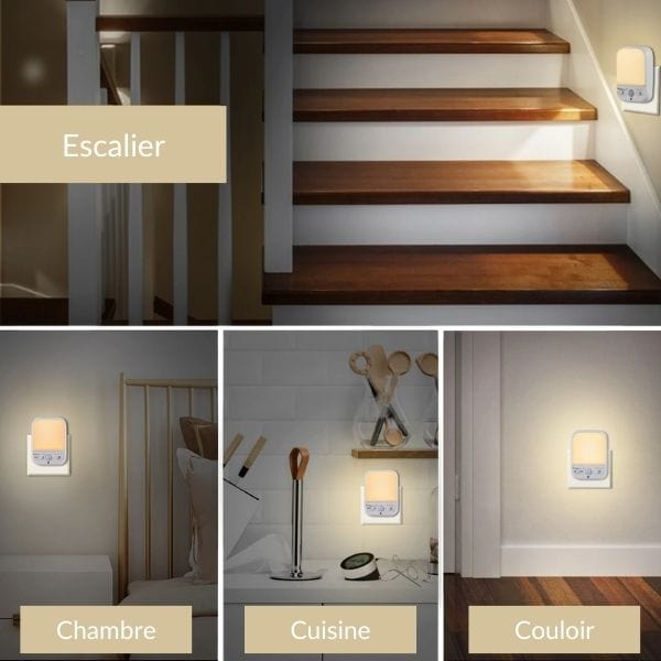 Vue latérale de la veilleuse montrant son design moderne