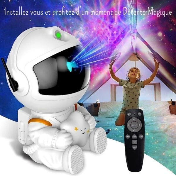 Vue rapprochée de la veilleuse avec motifs célestes projetés