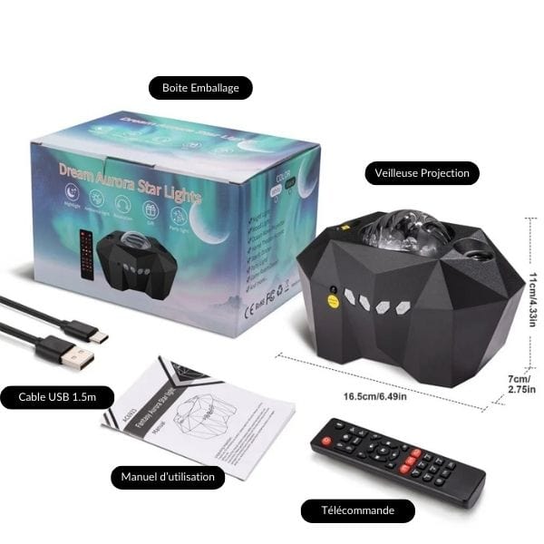Vue rapprochée des effets lumineux du projecteur