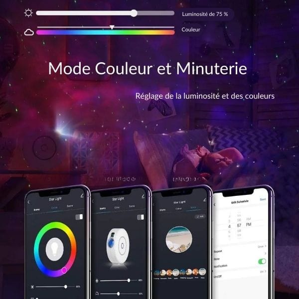 Vue rapprochée d'une veilleuse avec motifs galactiques