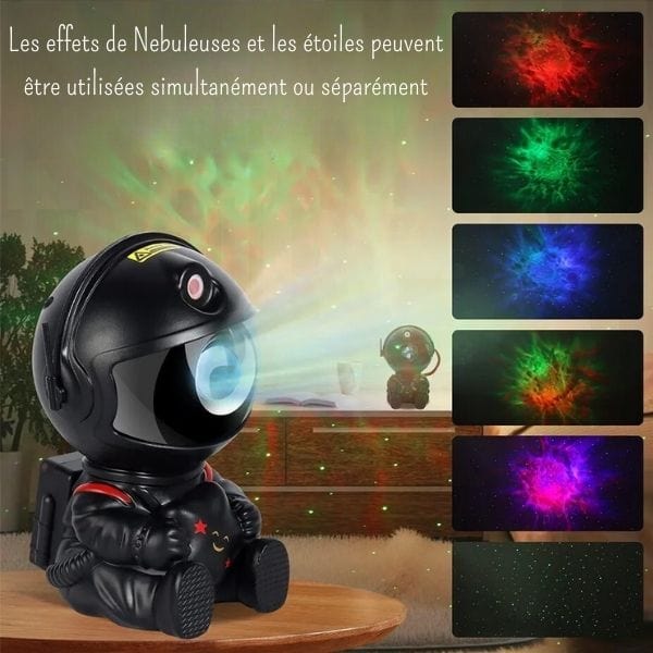 Veilleuse noire projetant des étoiles sur un mur sombre