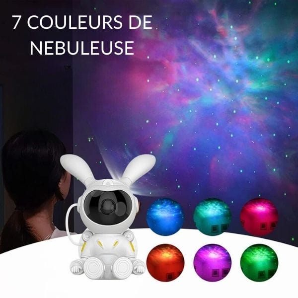 Vue rapprochée du lapin astronaute, ambiance lumineuse