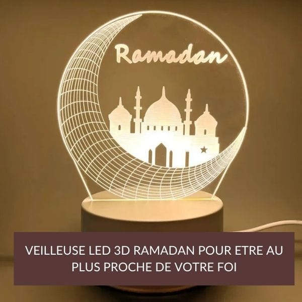 Veilleuse LED 3D avec mosquée et croissant de lune