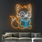 Veilleuse renard orange avec lunettes et livre ouvert