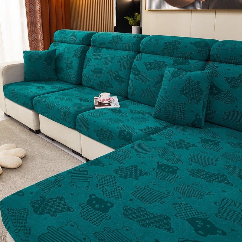 Vue rapprochée du motif ours sur housse de coussin