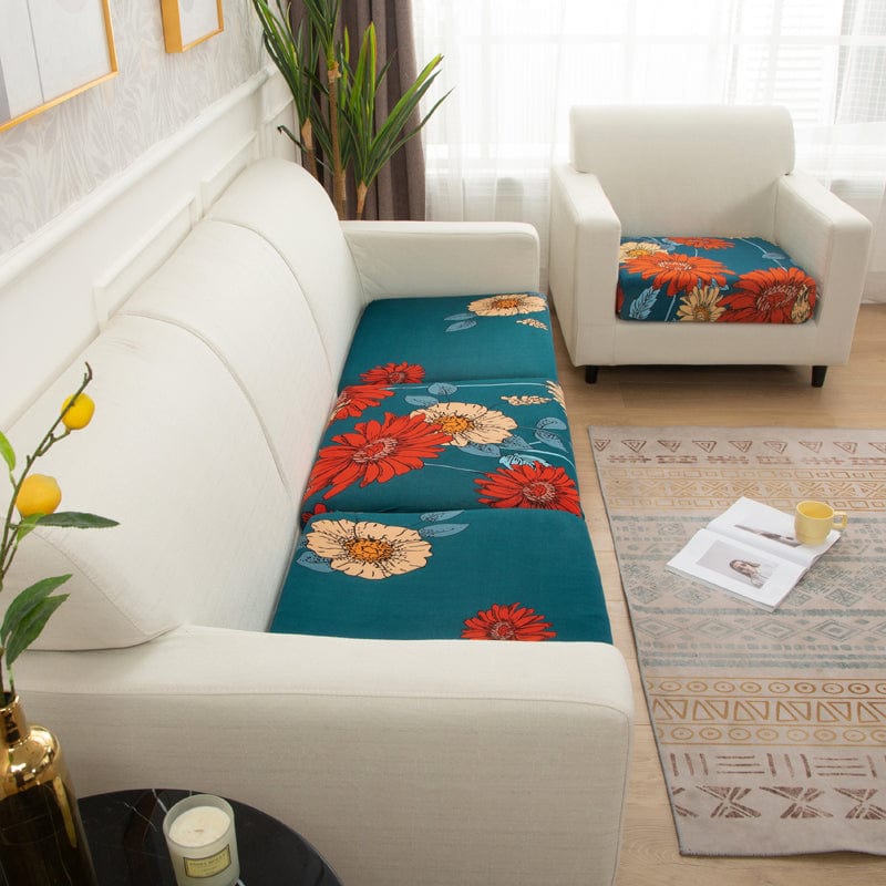 Housse de coussin verte montrant la texture douce et extensible