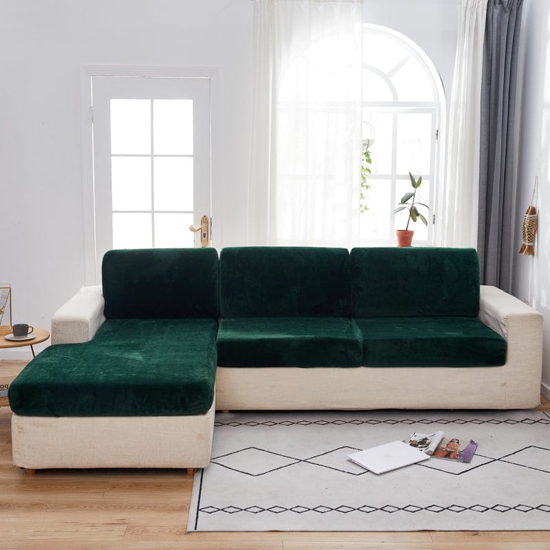 Housse de canapé en velours vert, installation facile