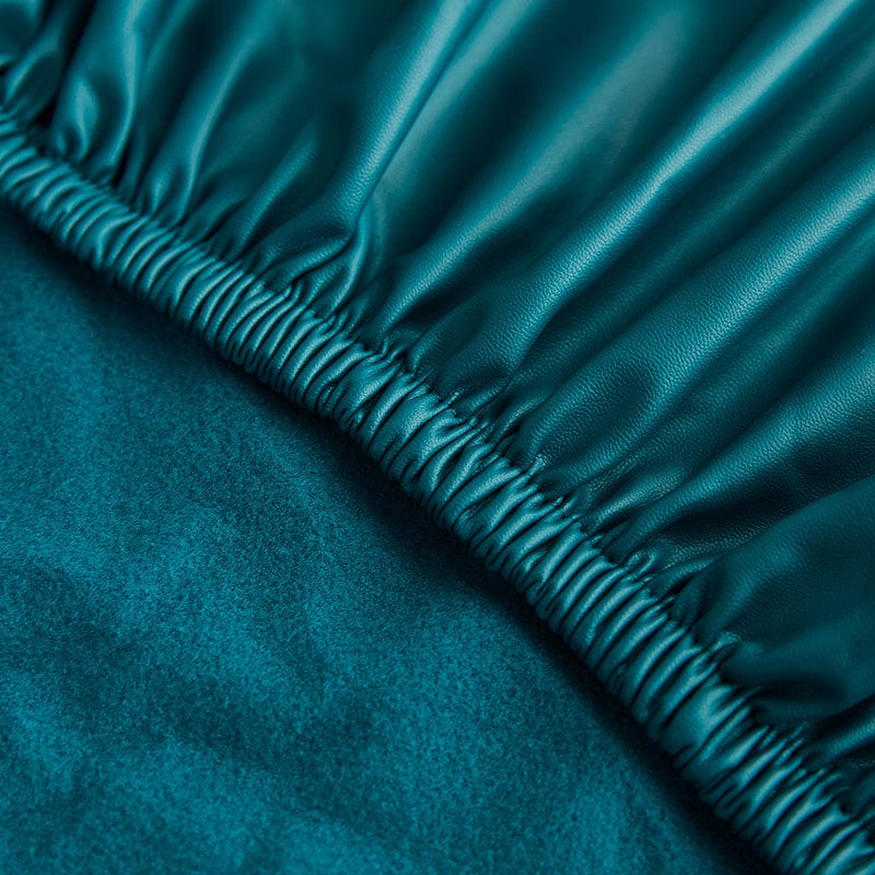Zoom sur la finition luxueuse de la housse vert jade