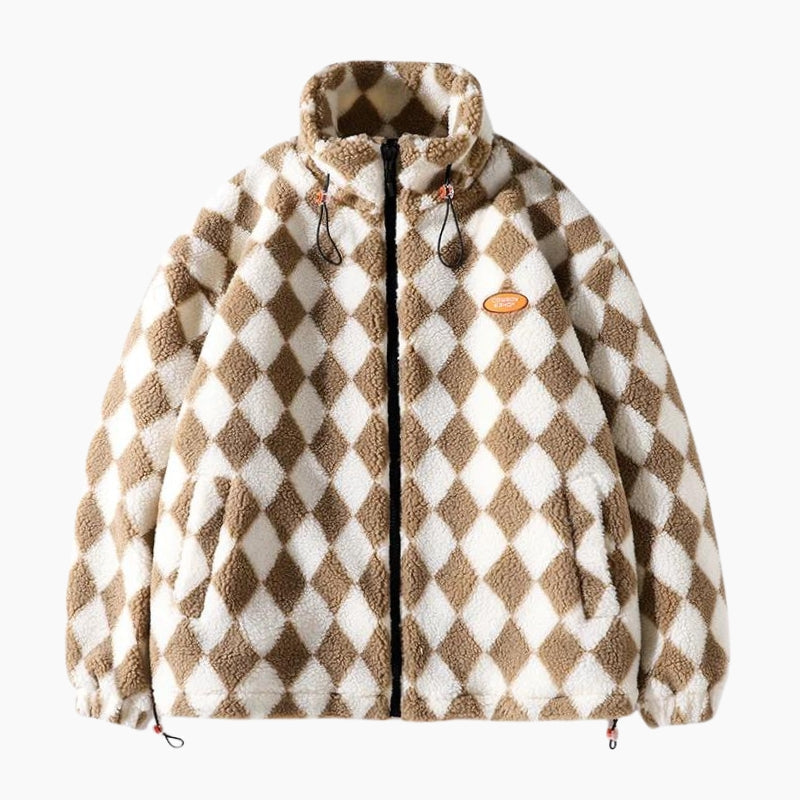 Veste noire à carreaux en Pilou Pilou, vue de face