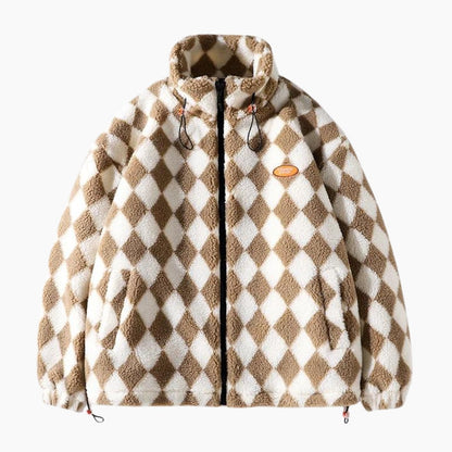 Veste noire à carreaux en Pilou Pilou, vue de face