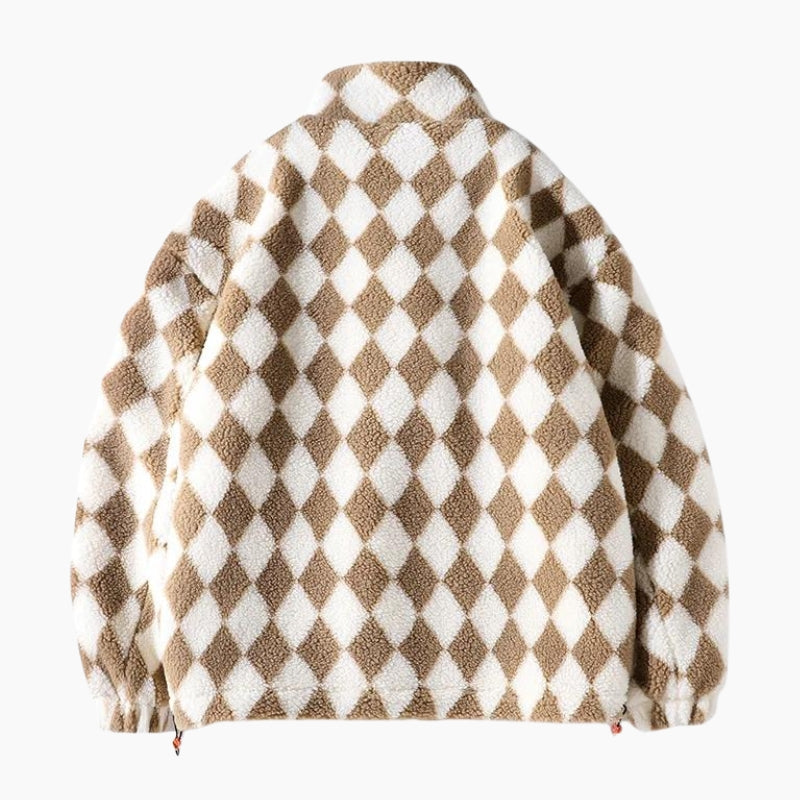 Veste à carreaux marron en Pilou Pilou pour femme