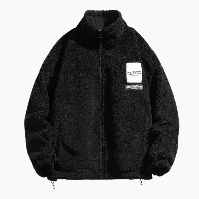 Veste noire réversible, intérieur coupe-vent visible