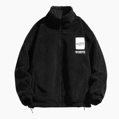 Veste noire réversible, intérieur coupe-vent visible