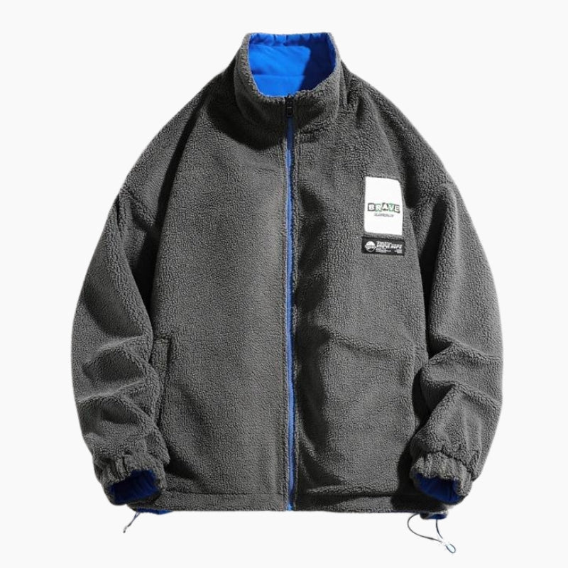 Veste grise en matière douce, vue de face