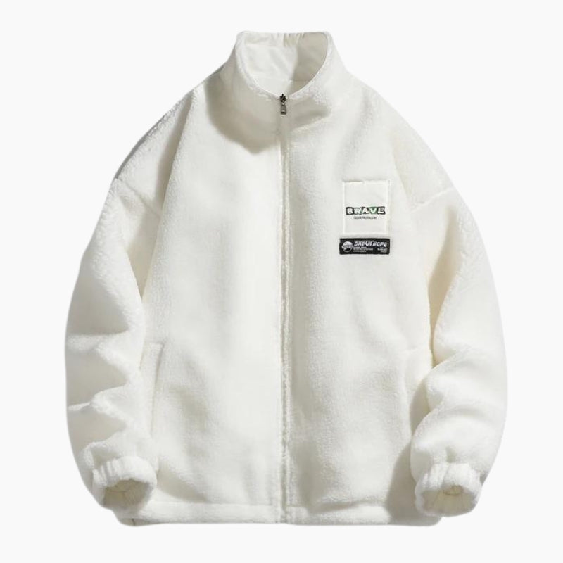 Veste blanche avec fermeture éclair, design épuré