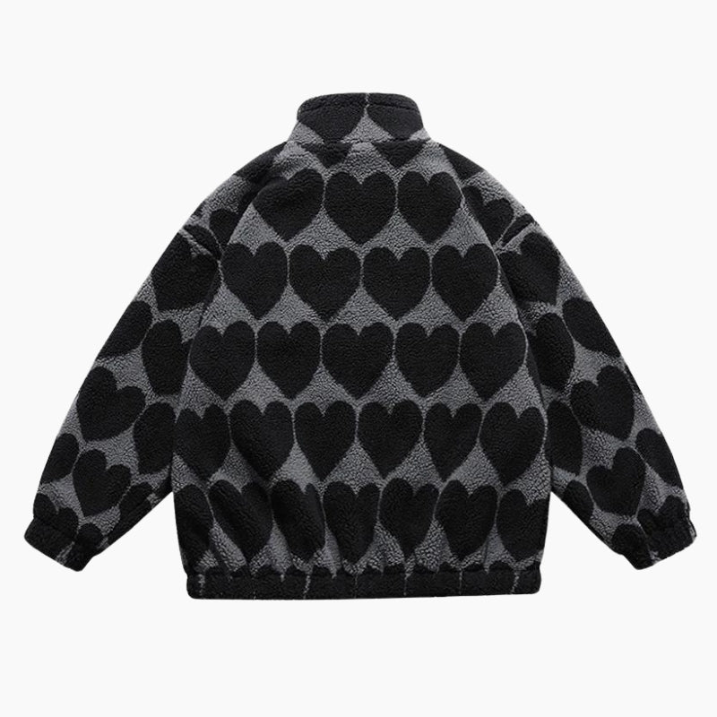 Veste Pilou Pilou noire et grise avec motifs de cœurs