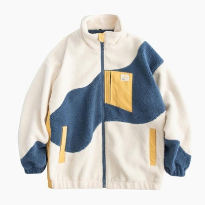 Veste polaire homme en noir, gris et blanc, vue complète