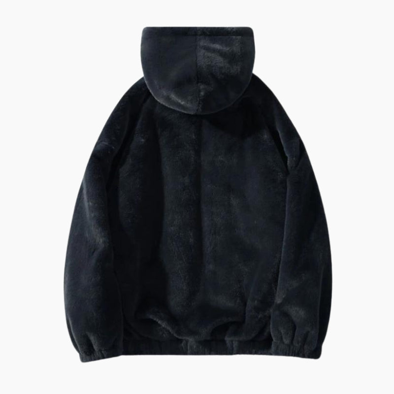 Veste noire à capuche en polaire pour homme, vue de face