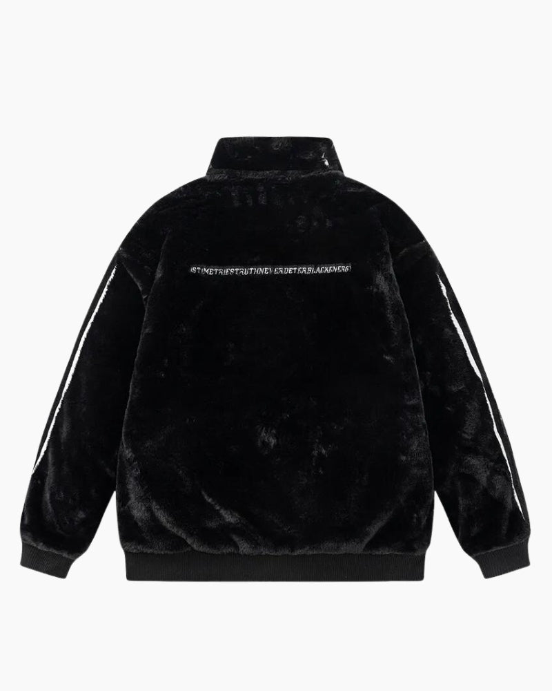 Veste duveteuse noire avec motifs et col montant