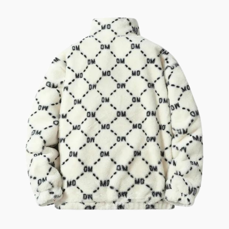 Veste en fausse fourrure noire et blanche avec motifs uniques