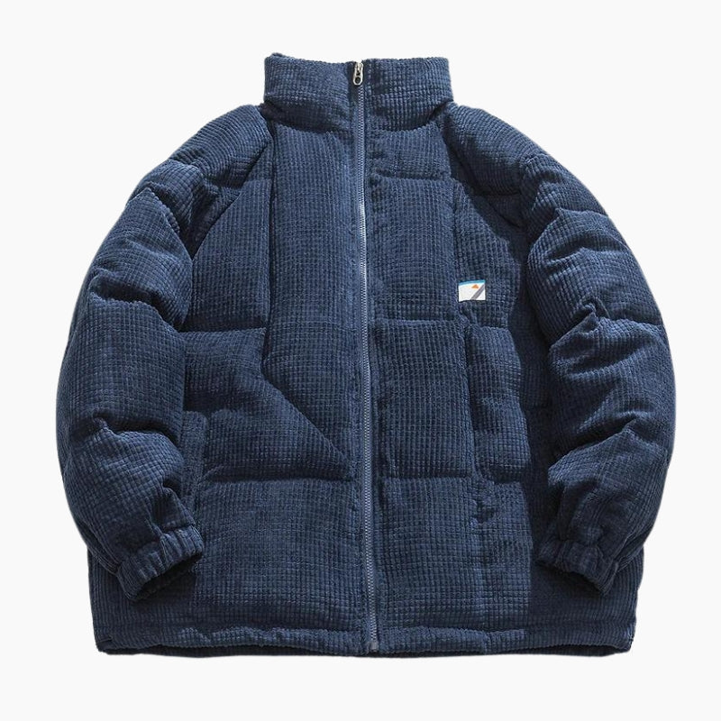 Veste homme en velours côtelé bleu marine sur cintre