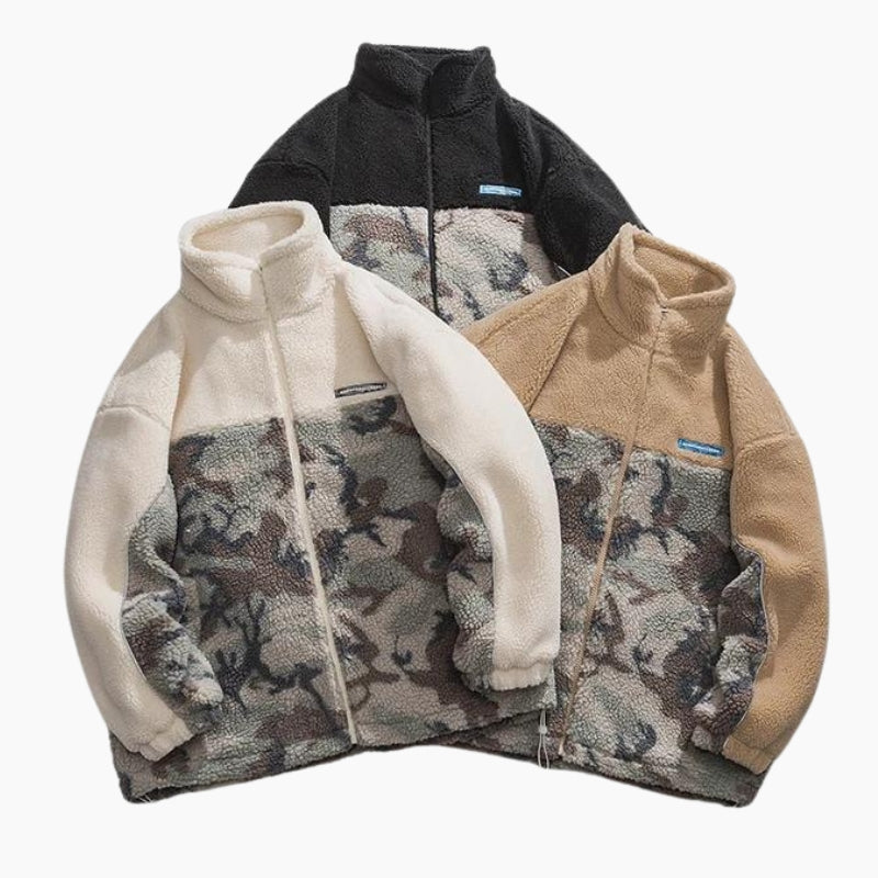 Veste beige en Pilou Pilou, motif camouflage distinctif