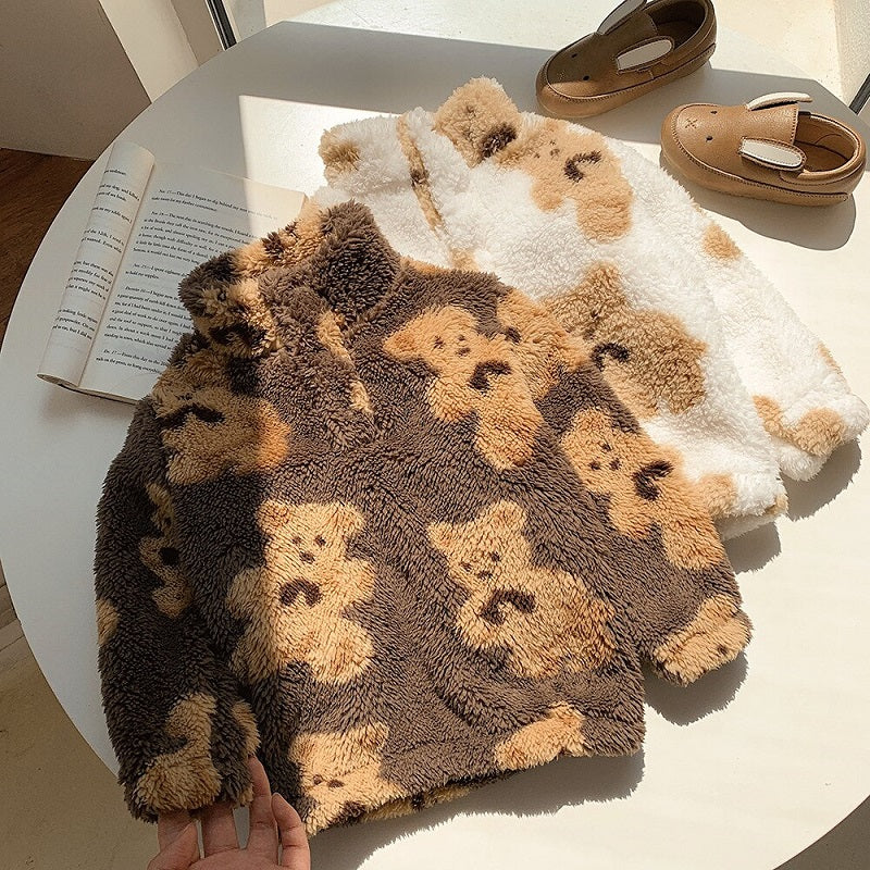 Veste en moumoute blanche avec motifs oursons pour fille