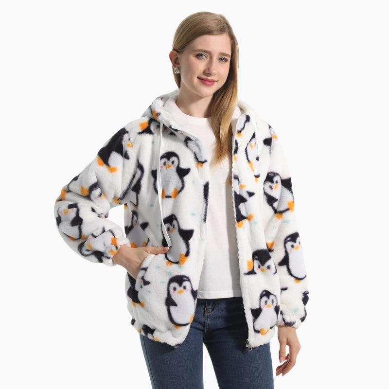 Veste blanche en Pilou Pilou avec motifs de Noël festifs