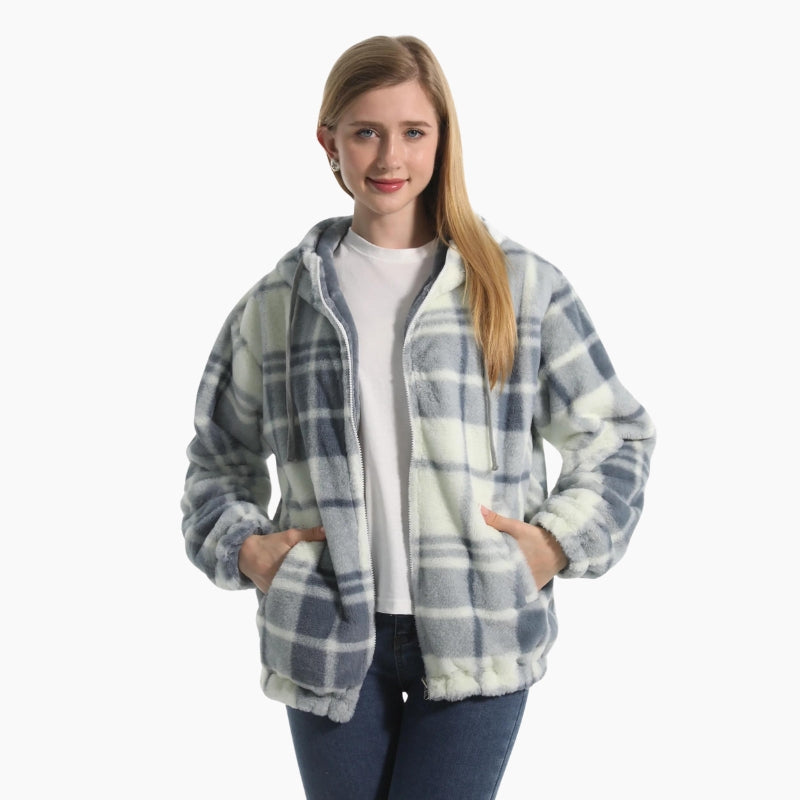 Veste bleue à carreaux en tissu doux et moelleux