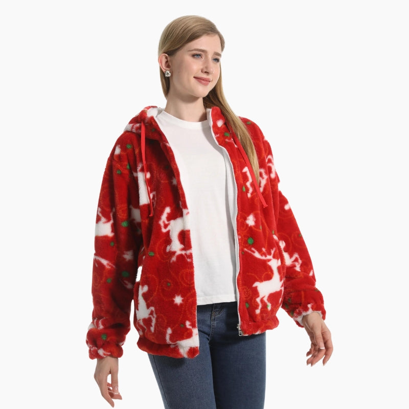 Veste rouge en pilou pilou avec motifs de Noël
