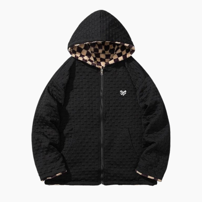 Veste polaire à carreaux beige avec col montant réglable