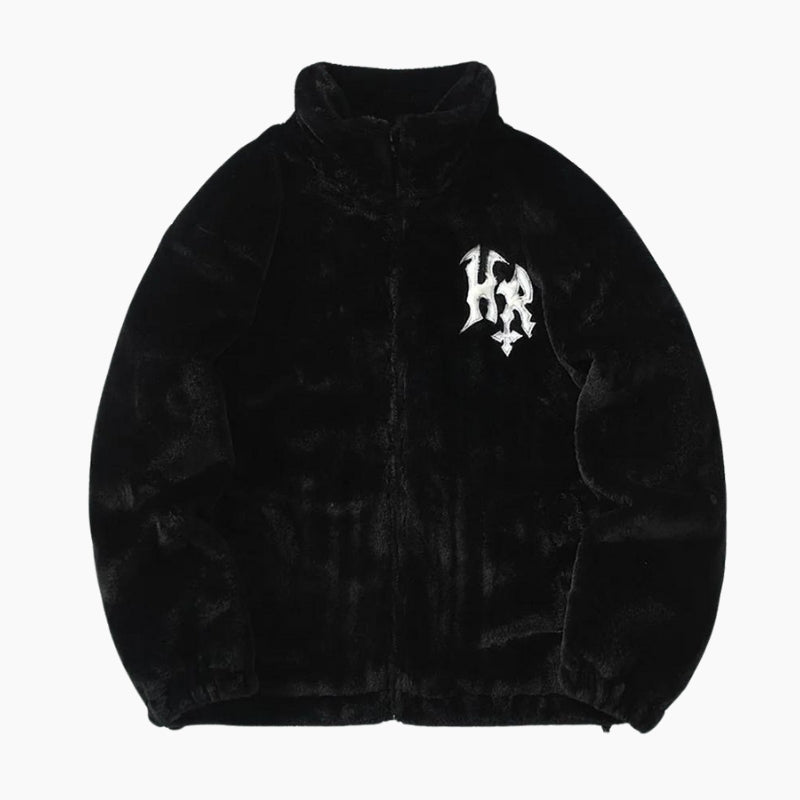 Vue de face d'une veste polaire noire doublée