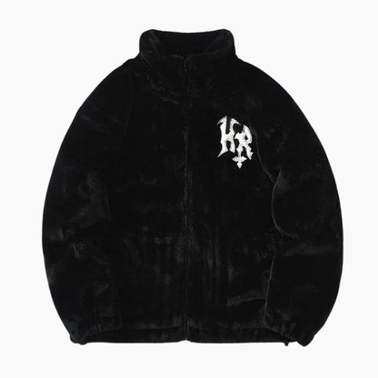 Vue de face d'une veste polaire noire doublée