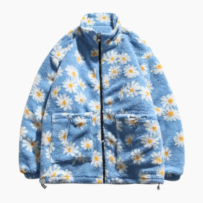 Vue de face d'une veste polaire homme, motifs floraux colorés