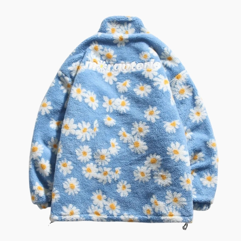 Veste polaire homme bleue à motifs floraux, col rond