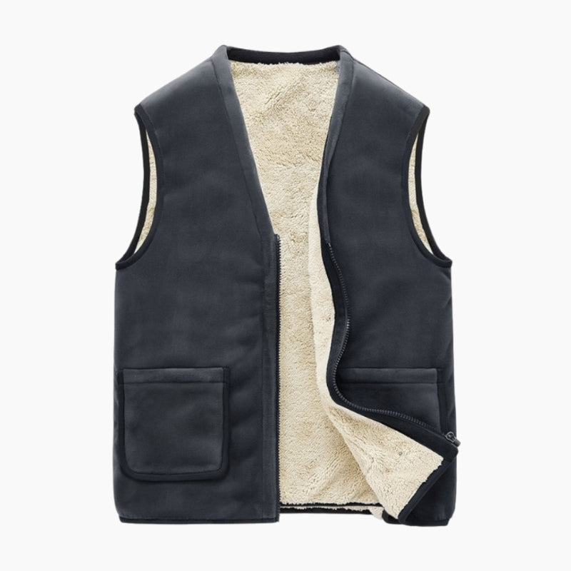 Veste polaire sans manches noire, vue de profil