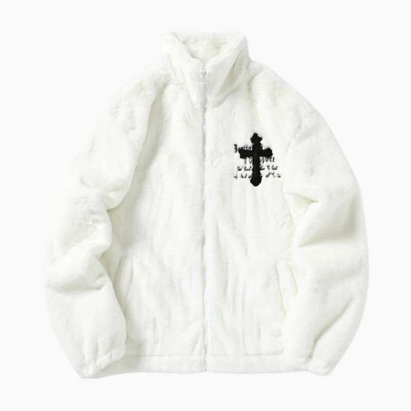 Vue de face d'une veste en polaire blanche pour femme
